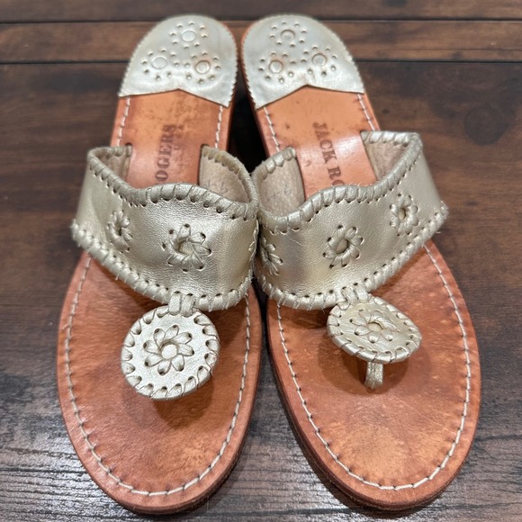 Jack Rogers Womens Gold Leather Thong Wedge Sandals Flip Flops Size 9 - Picture 3 of 12
